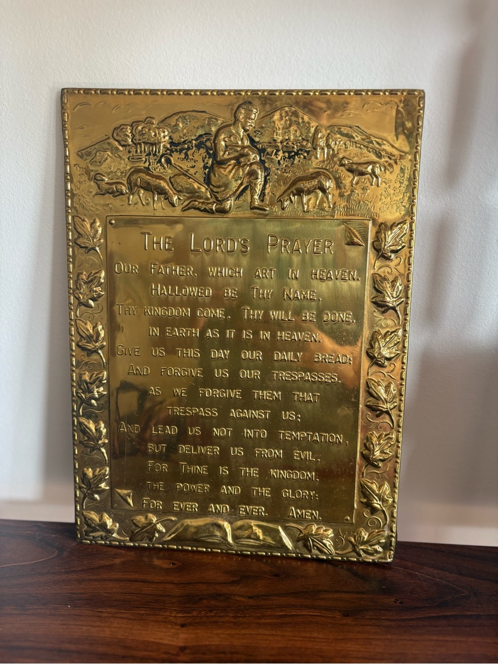Vintage Brass Lord's Prayer Wall Plaque | Religious Wall Decor